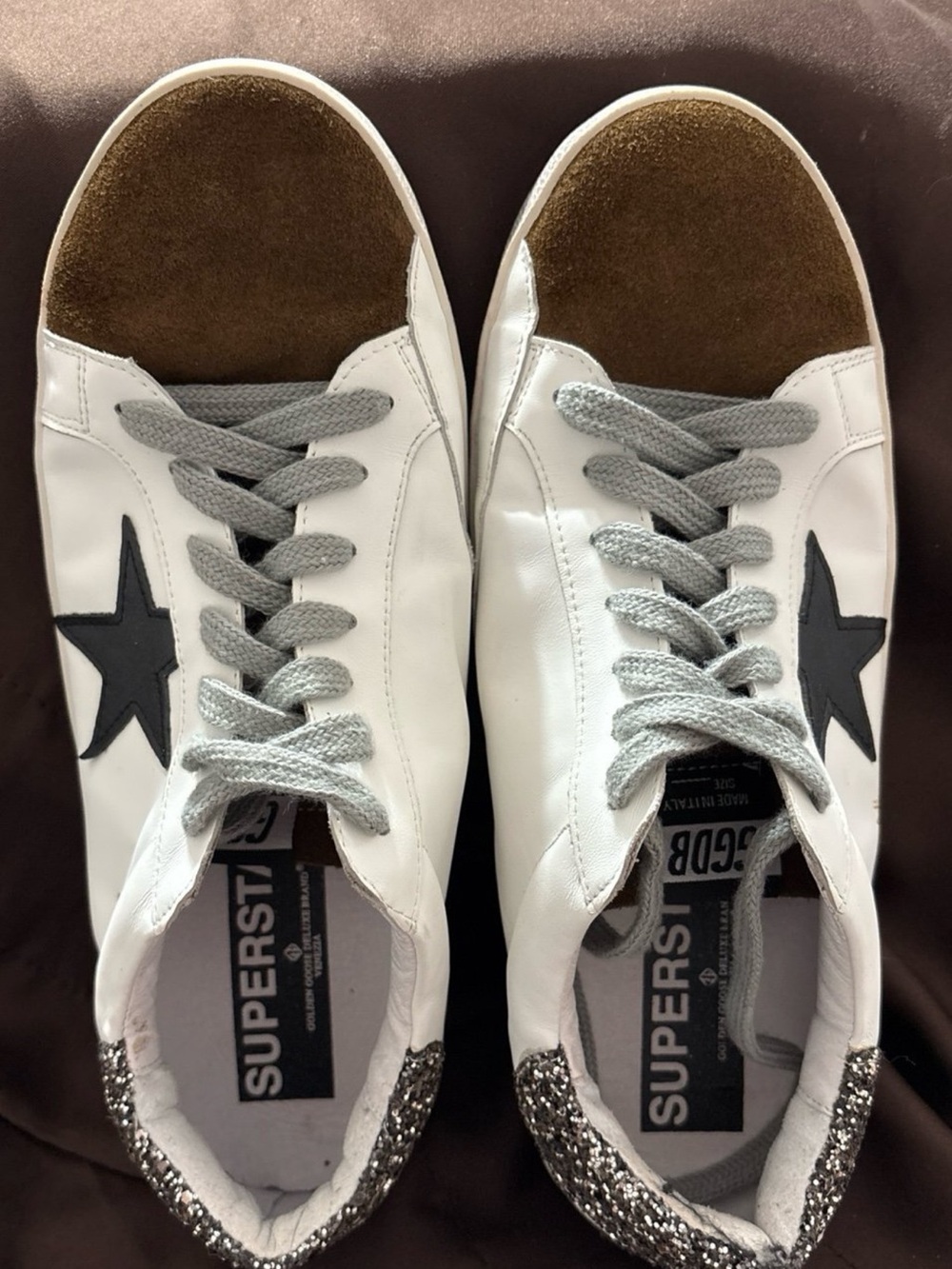 Golden Goose Style White Leather Star Sneakers with Brown Suede Toe